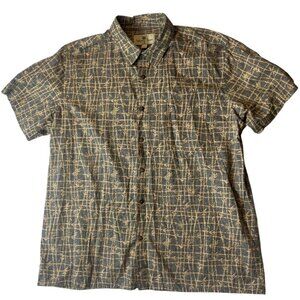 Island Shores Mens‎ XL Button Up Shirt Shark Gray Bamboo Graphic Cotton Summer